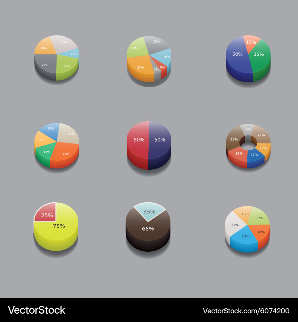 Set of 3d pie charts business items and stats vector image
