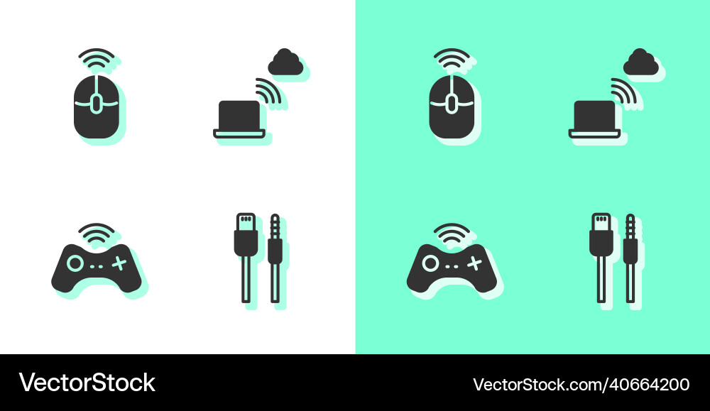 Set usb cable cord wireless computer mouse Set usb cable cord wireless computer mouse vector image