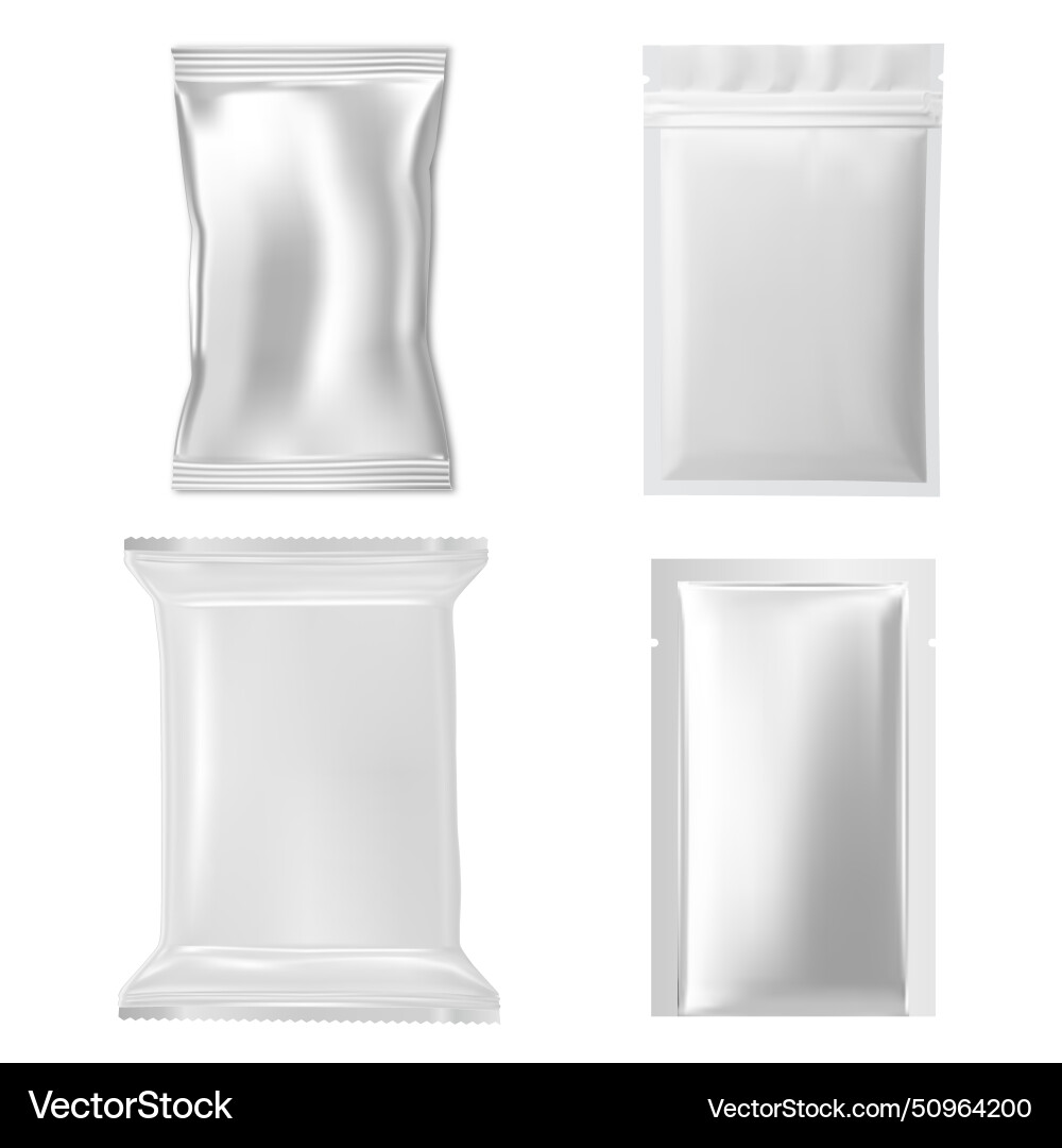 Zipper foil bag mockup aluminum plastic pouch Vector Image
