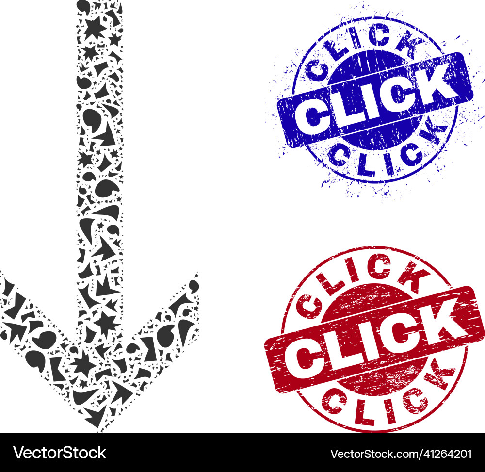 Arrow down mosaic of fragments with click textured Arrow down mosaic of fragments with click textured vector image