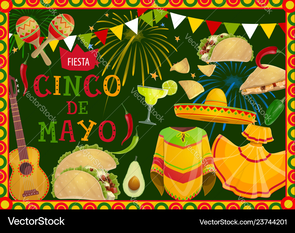 Cinco de mayo Urlaub mexikanische Gitarre und Essen Cinco de mayo Urlaub mexikanische Gitarre und Essen vektorbild