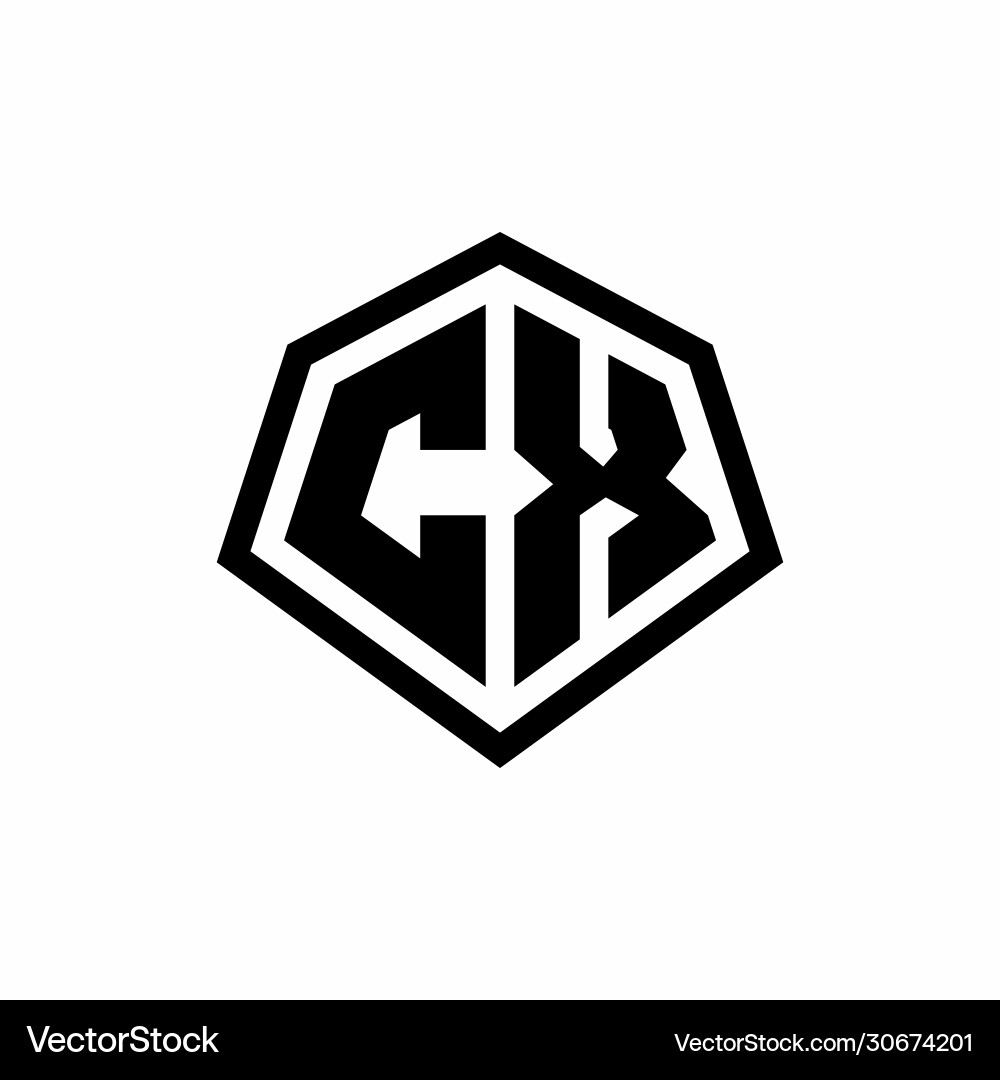 Cx monogram logo with hexagon shape and line vector image