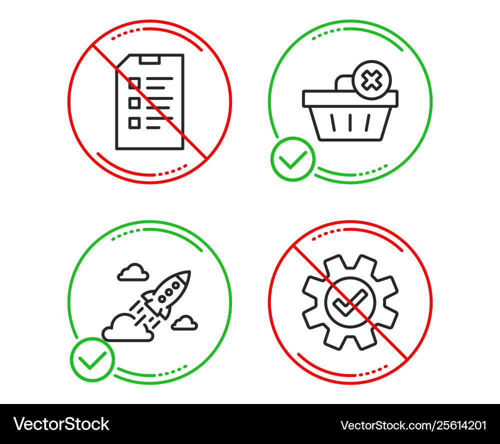 Delete order checklist and startup rocket icons Delete order checklist and startup rocket icons vector image