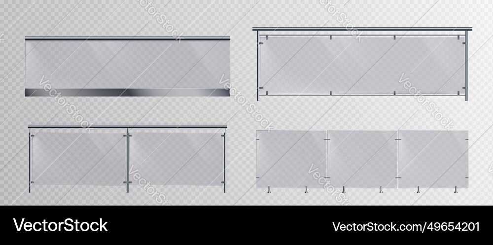 Glass handrails set on transparent background Glass handrails set on transparent background Vector Image
