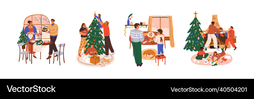 Glückliche Familien und Paare an Weihnachten eve Glückliche Familien und Paare an Weihnachten eve vektorbild