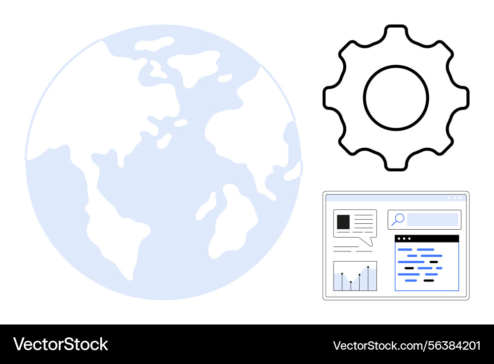 Global connectivity and web optimization with gear Global connectivity and web optimization with gear Vector Image