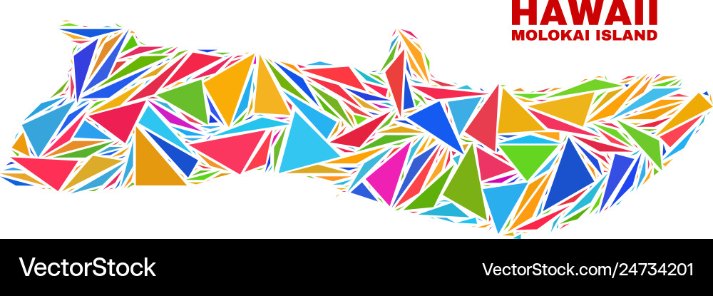 Molokai island map - mosaic of color triangles Vector Image