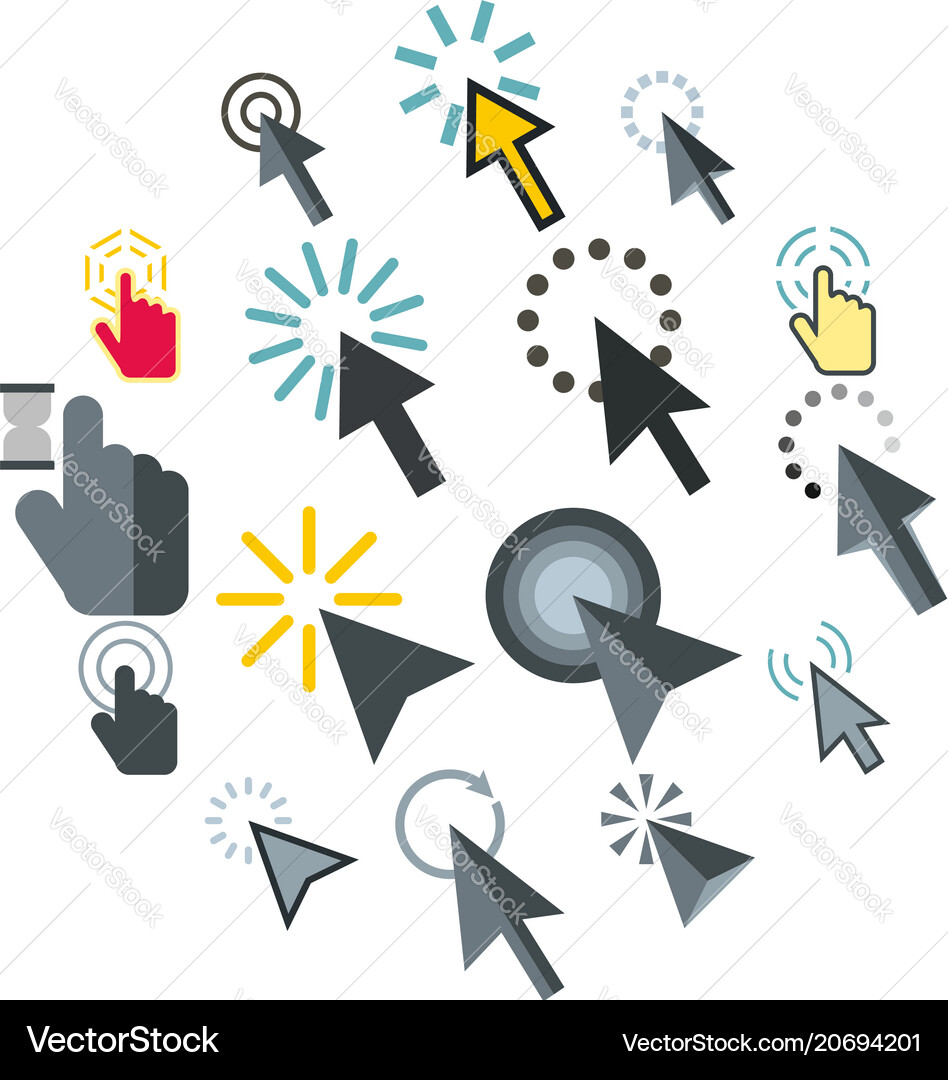 Mouse pointer icons set flat style Mouse pointer icons set flat style vector image