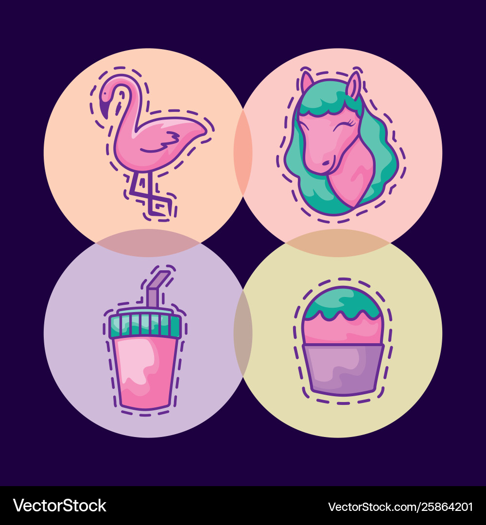 Set patches unicorn with icons Vector Image