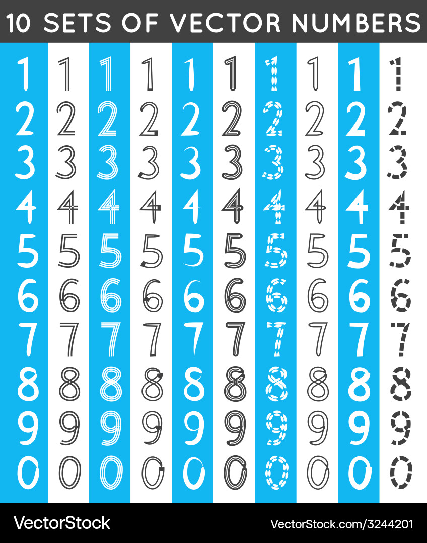 Universal different sets of simple drawn numbers vector image