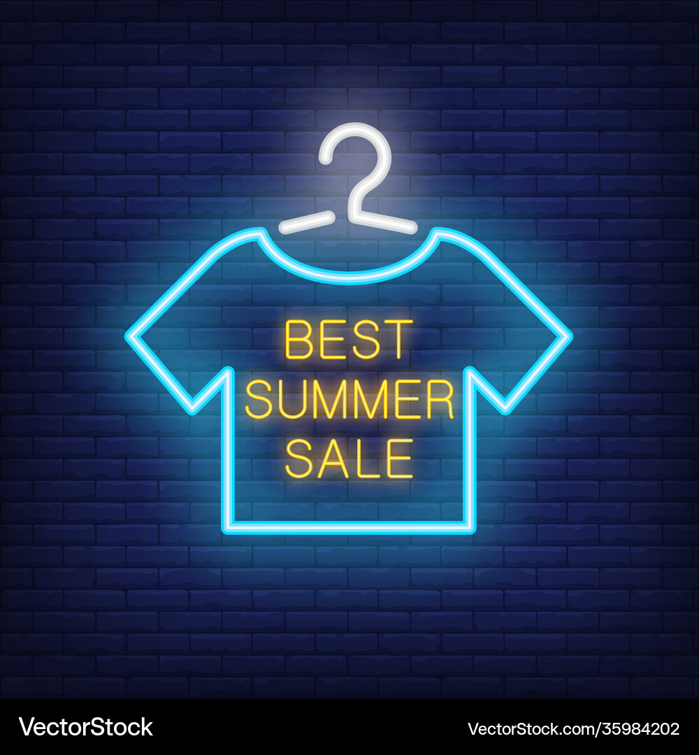 Beste Sommer Verkauf Neon Text mit T-Shirt auf Kleiderbügel Beste Sommer Verkauf Neon Text mit T-Shirt auf Kleiderbügel vektorbild