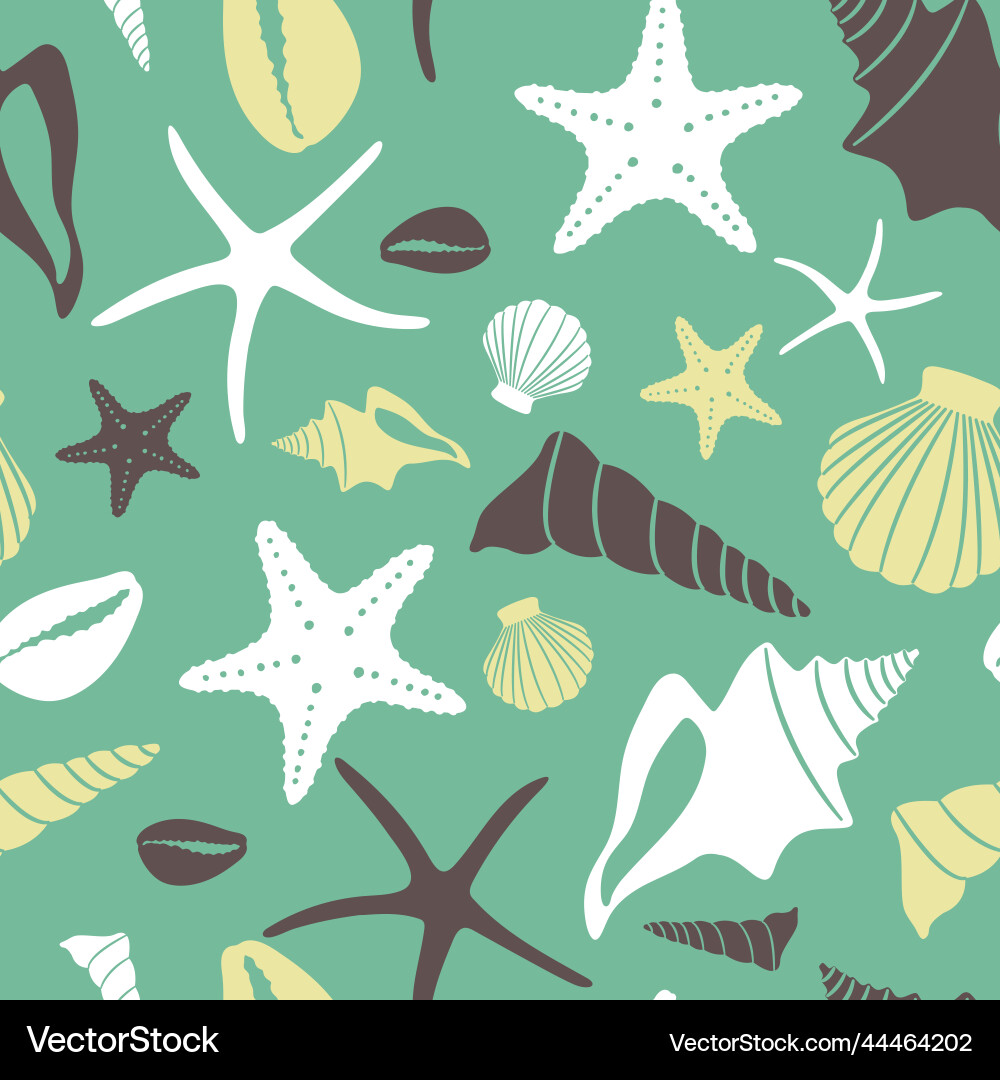 Boho seamless pattern with conch shells and sea Vector Image