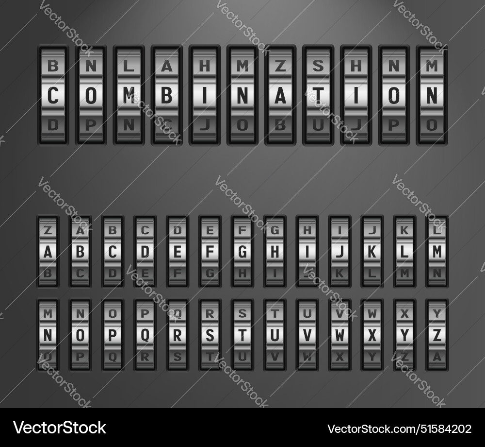 Code lock alphabet vertical metal rotating discs Code lock alphabet vertical metal rotating discs vector image