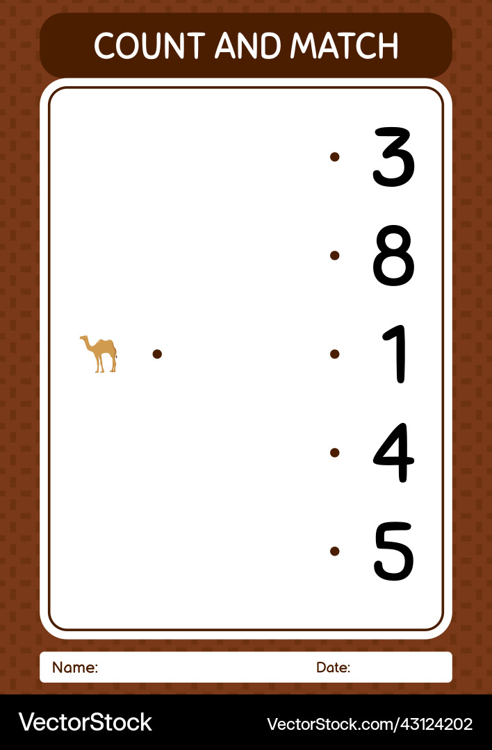 Count and match game with camel worksheet Count and match game with camel worksheet vector image