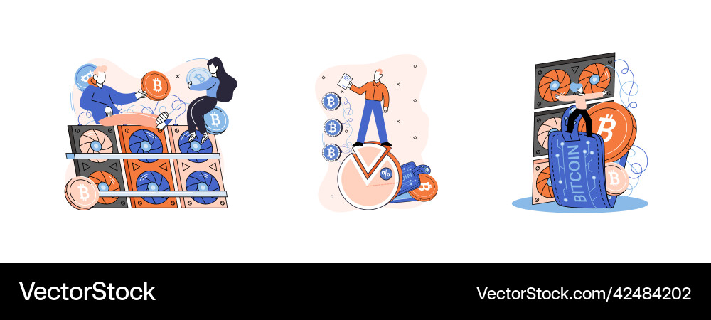 Cryptocurrency bitcoin mining metaphor blockchain Cryptocurrency bitcoin mining metaphor blockchain vector image
