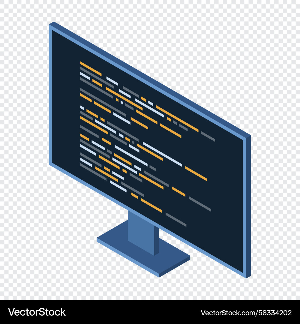 Isometric Code Monitor Software Vector Image