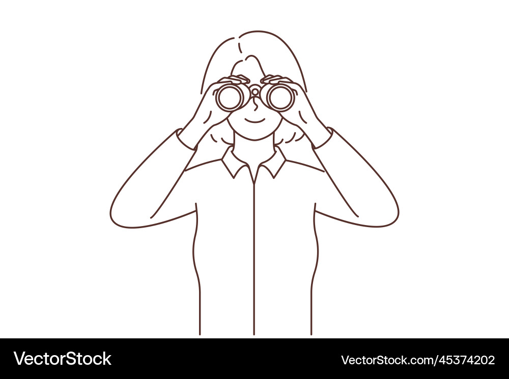 Lächelnde Frau Blick in Fernglas erkunden neue Lächelnde Frau Blick in Fernglas erkunden neue vektorbild