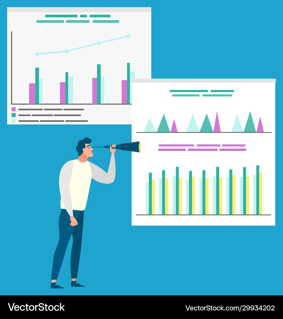Man with charts and icons analysis statistics Vector Image