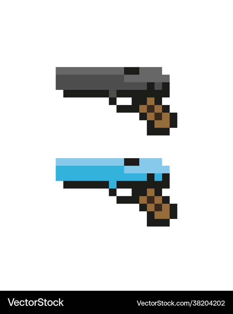 Pixel handgun image for 8 bit game assets vector image