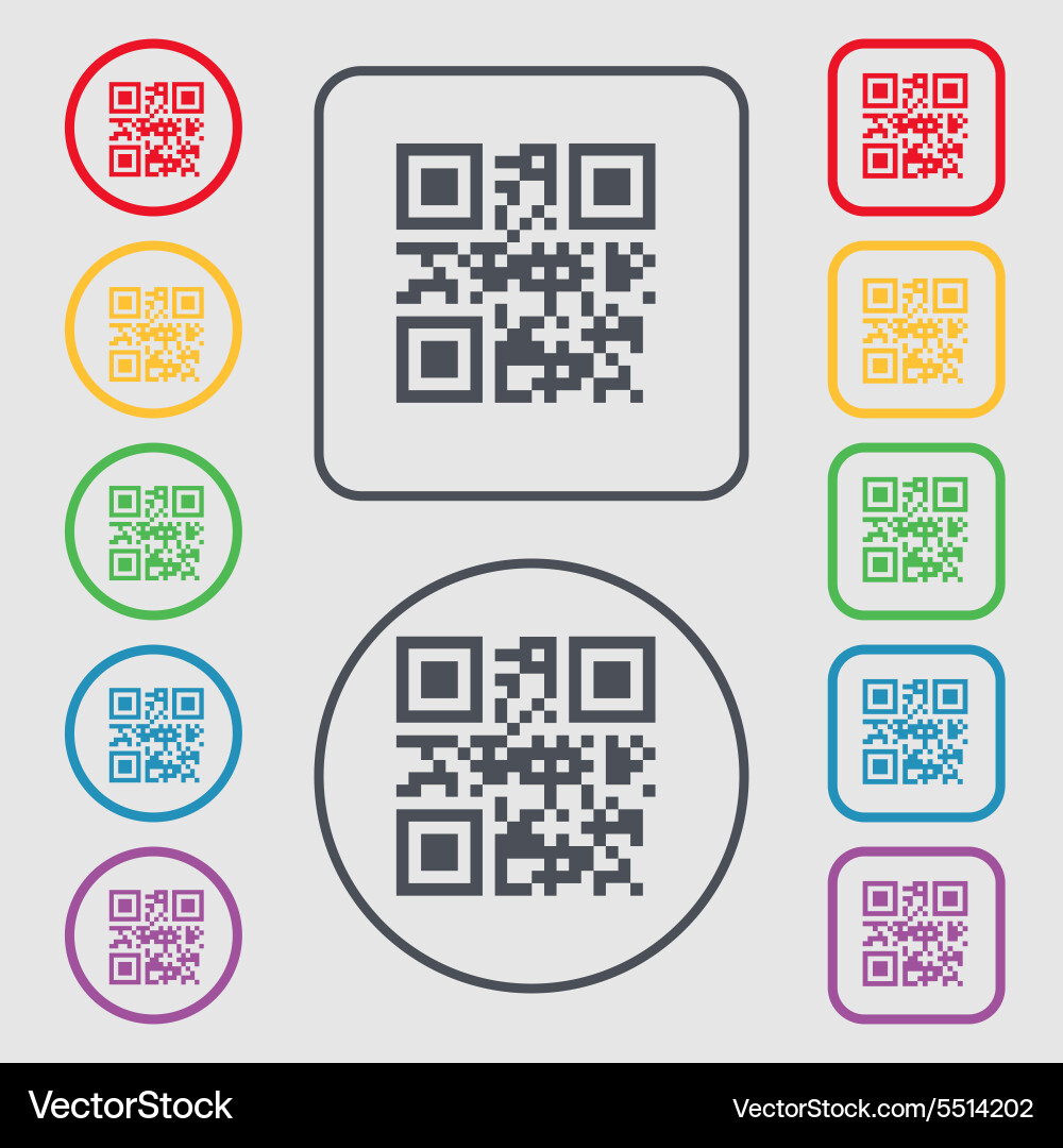 Qr code icon sign symbol on the round and square vector image