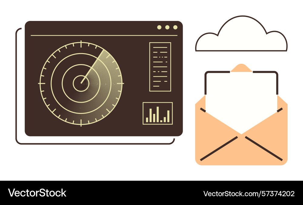 Radar screen monitoring data with analytics Radar screen monitoring data with analytics vector image