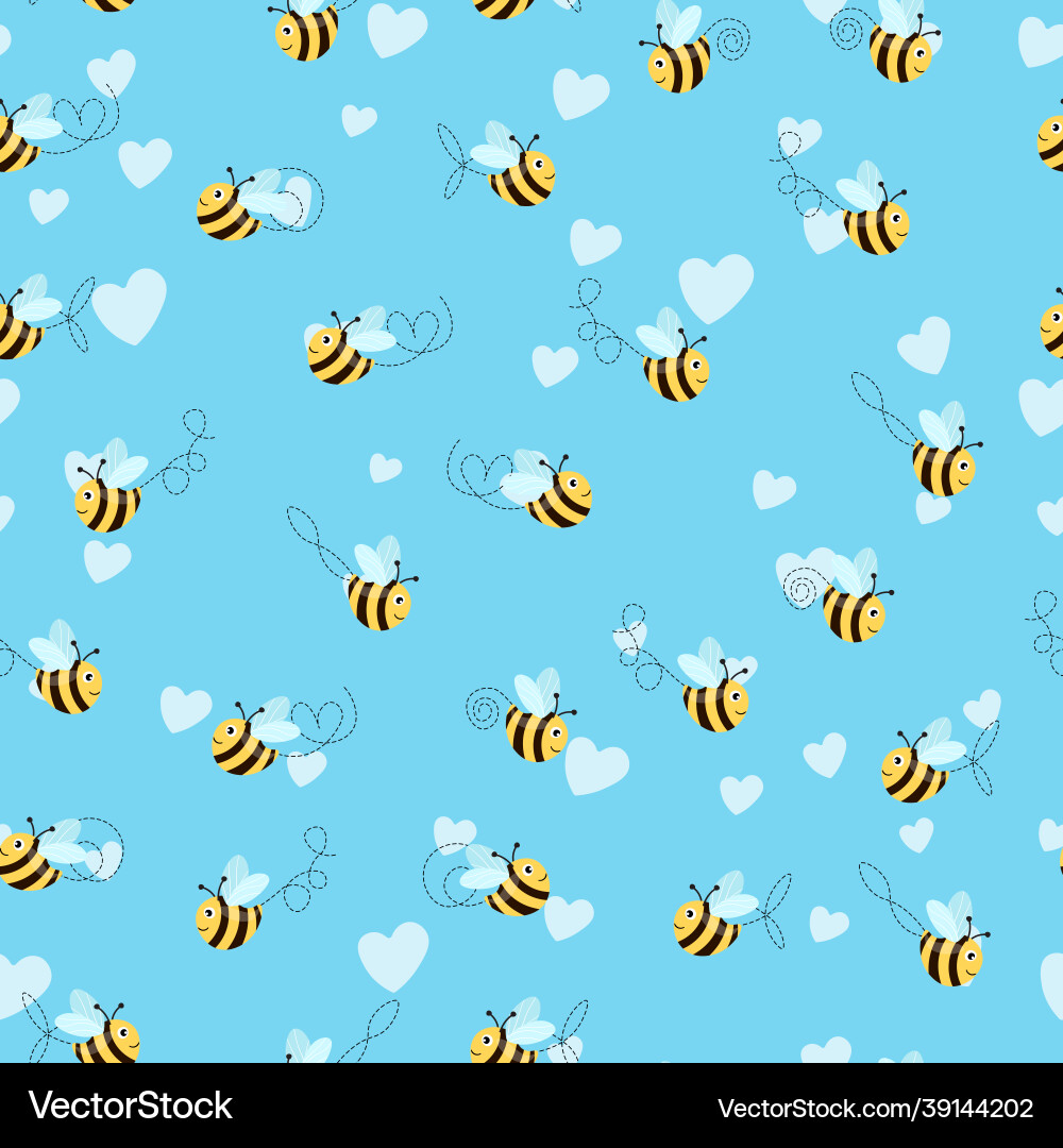 Seamless pattern with bees and hearts on color Seamless pattern with bees and hearts on color vector image