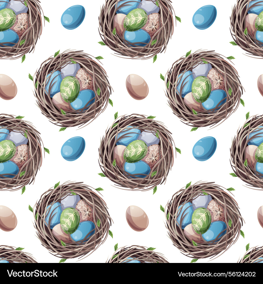 Seamless pattern with nest and colorful easter Seamless pattern with nest and colorful easter vector image