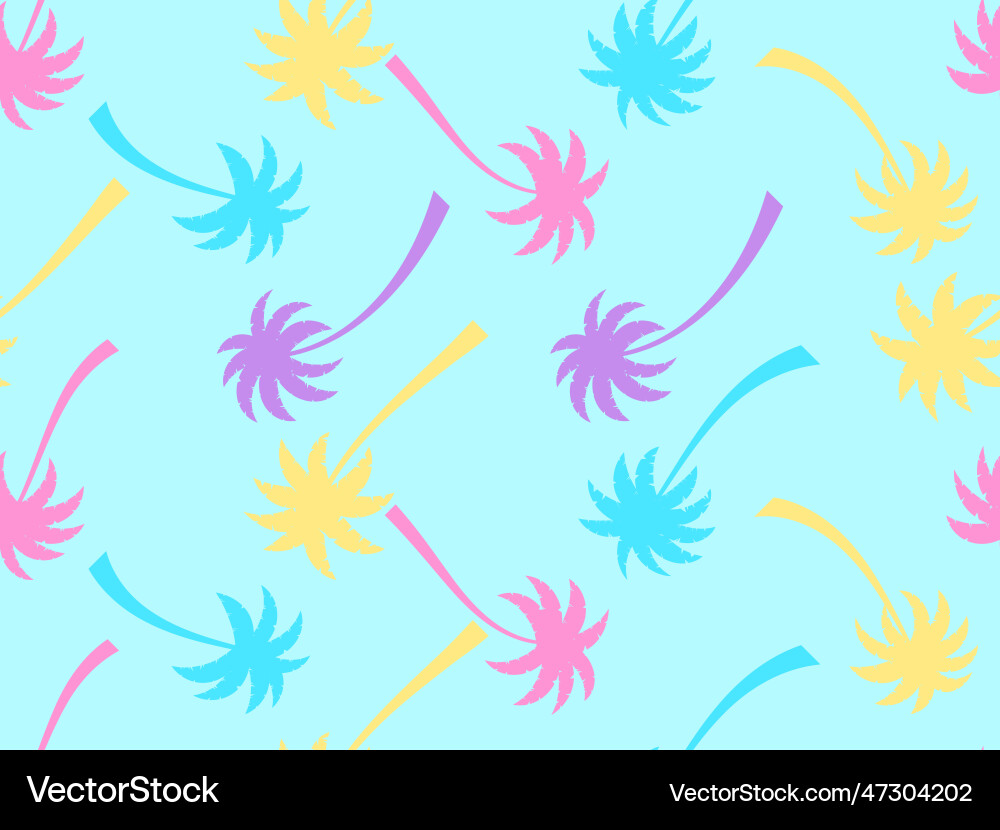Seamless pattern with palm trees on a blue Seamless pattern with palm trees on a blue vector image