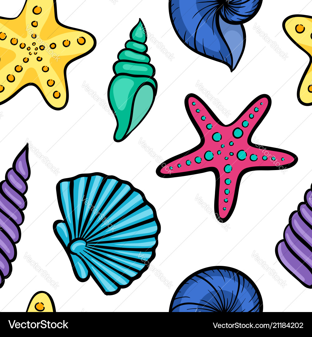 Seashell Seamless Pattern - Summer Vibes Vector Image