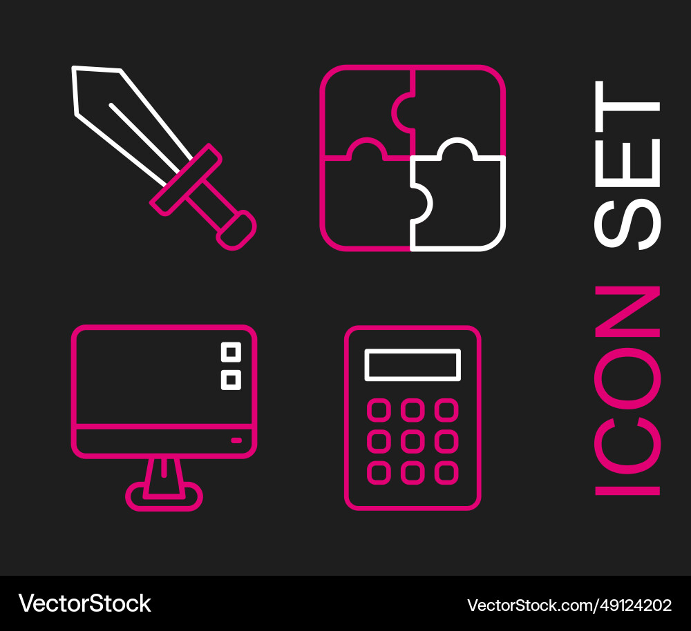 Set line calculator computer monitor screen piece Set line calculator computer monitor screen piece vector image