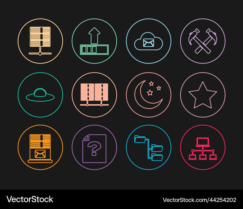 Set line computer network star cloud mail server Set line computer network star cloud mail server Vector Image