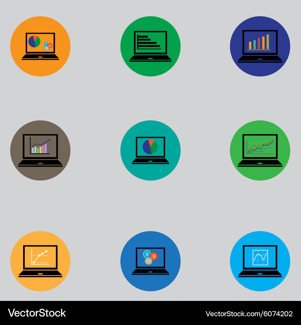 Set of icons with computers in flat design vector image