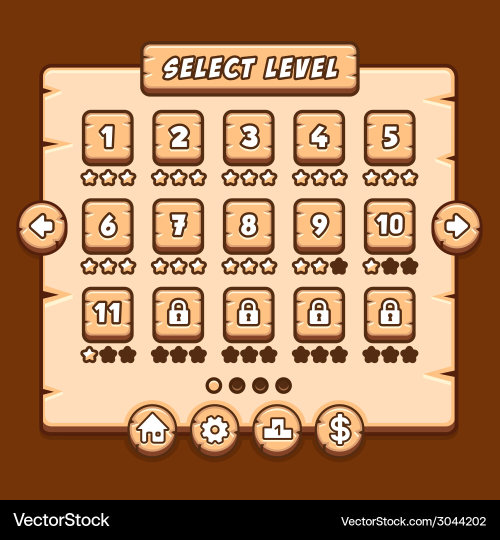 Wooden Game UI Elements vector image