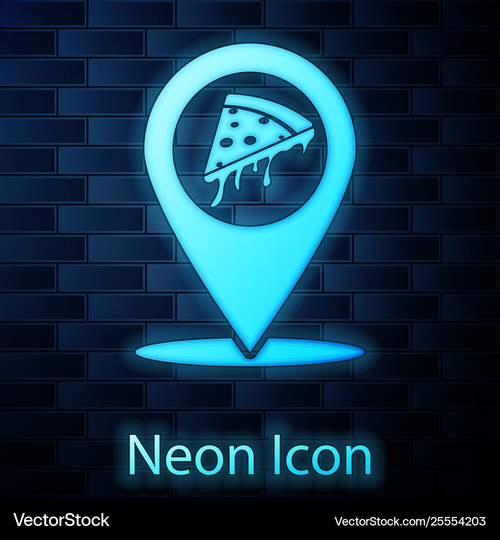 Glowing neon map pointer with fast food slice Glowing neon map pointer with fast food slice vector image