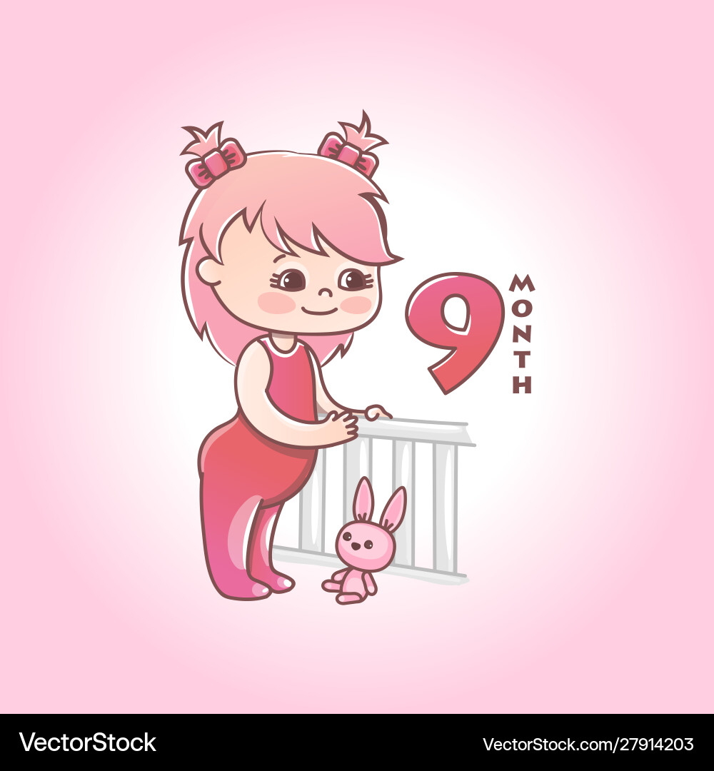 Little baby girl with pink bow and toy bunny Little baby girl with pink bow and toy bunny vector image