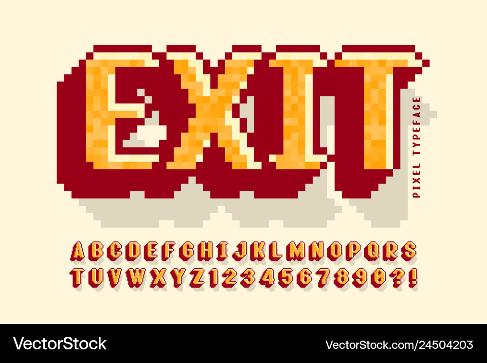 Pixel font design stylized like in 8-bit Pixel font design stylized like in 8-bit vector image