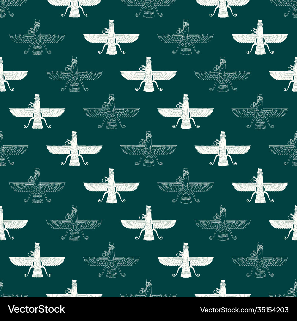 Seamless pattern with ancient symbol faravahar Vector Image