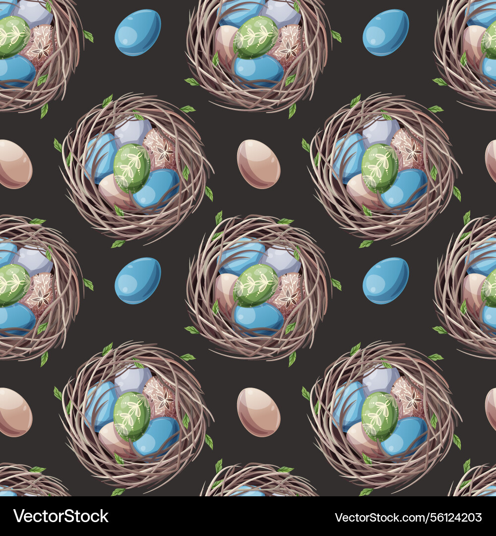 Seamless pattern with nest and colorful easter Seamless pattern with nest and colorful easter vector image