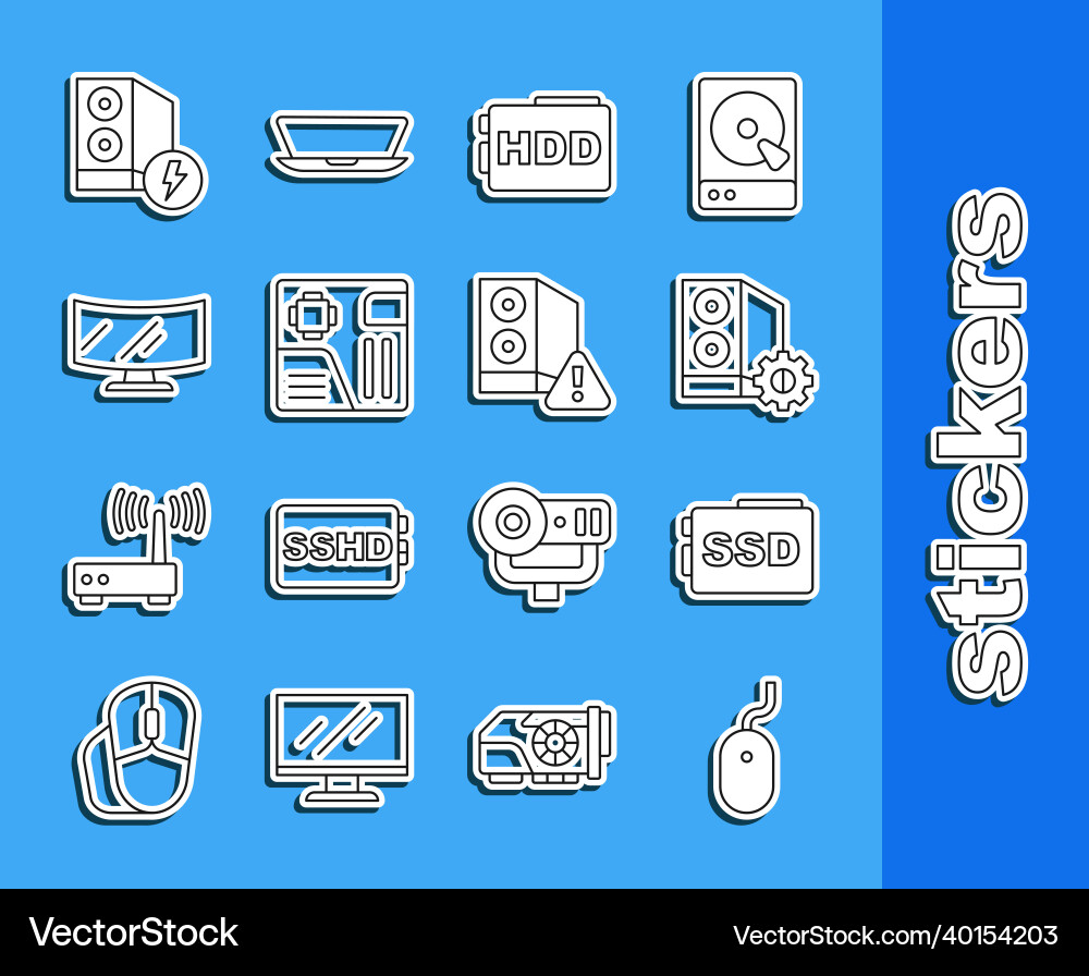 Set line computer mouse ssd card case Set line computer mouse ssd card case vector image