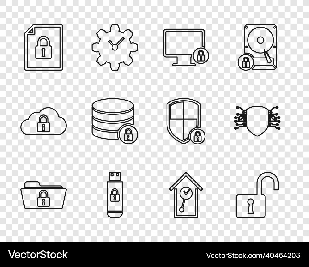 Set line folder and lock open padlock Set line folder and lock open padlock vector image