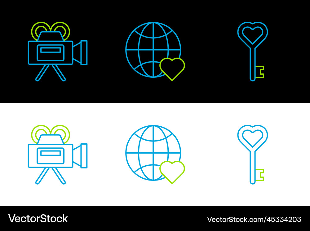 Set line key in heart shape cinema camera Vector Image