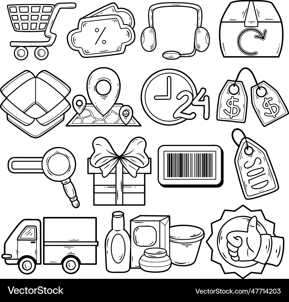 Set of e-commerce icon element outline sketch Set of e-commerce icon element outline sketch vector image