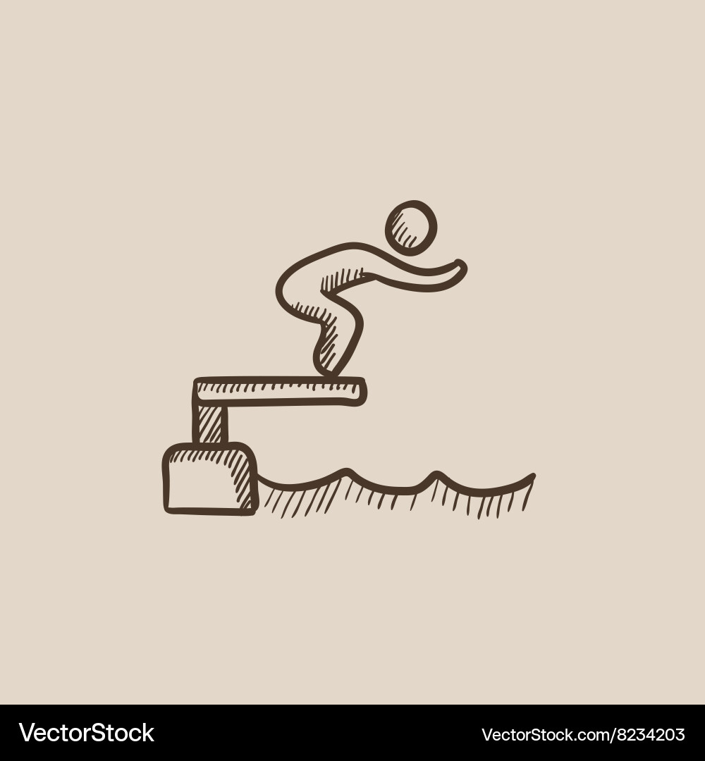 Swimmer jumping from starting block in pool sketch Vector Image