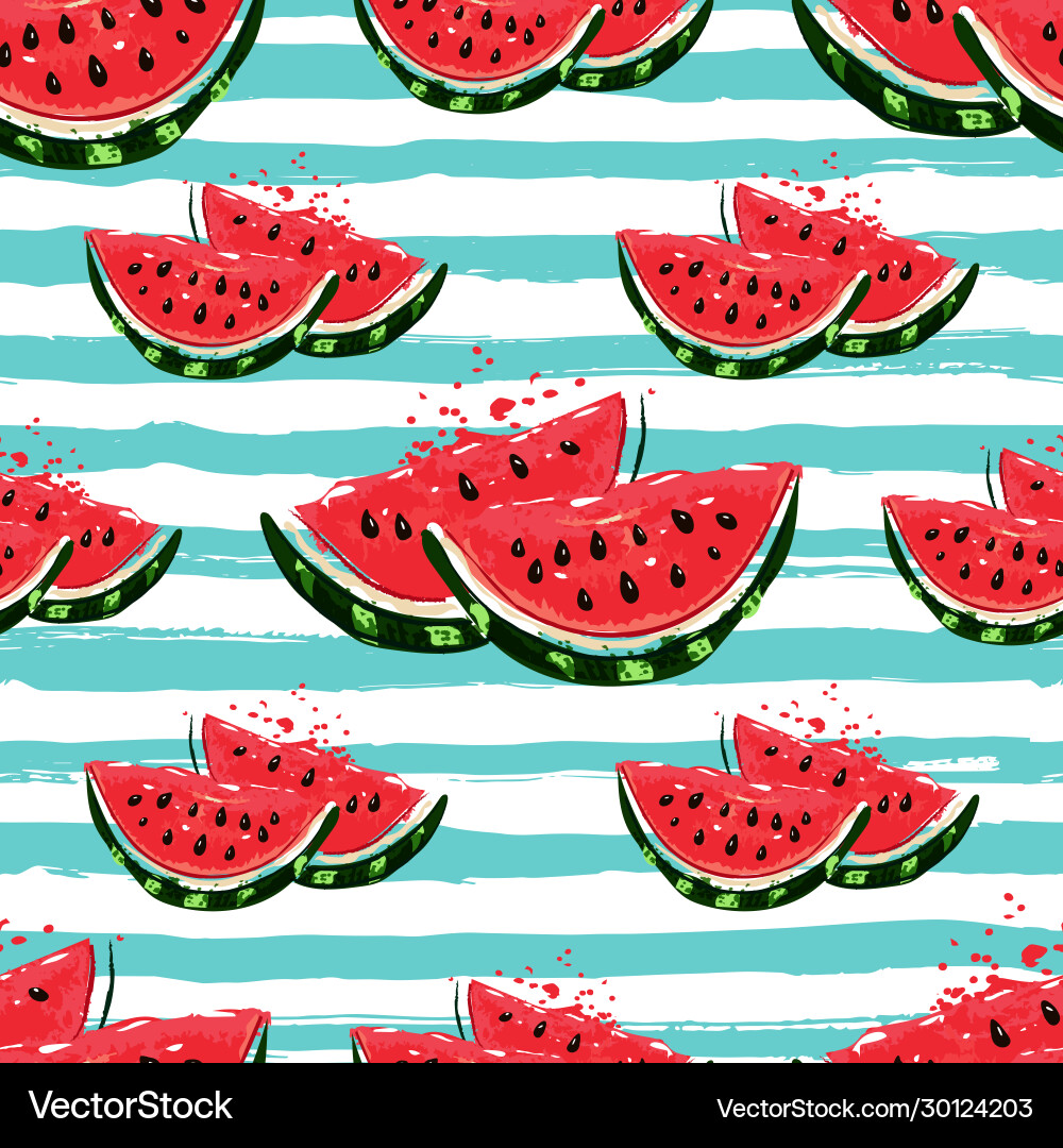Watermelon seamless pattern hand-drawn juicy Watermelon seamless pattern hand-drawn juicy vector image