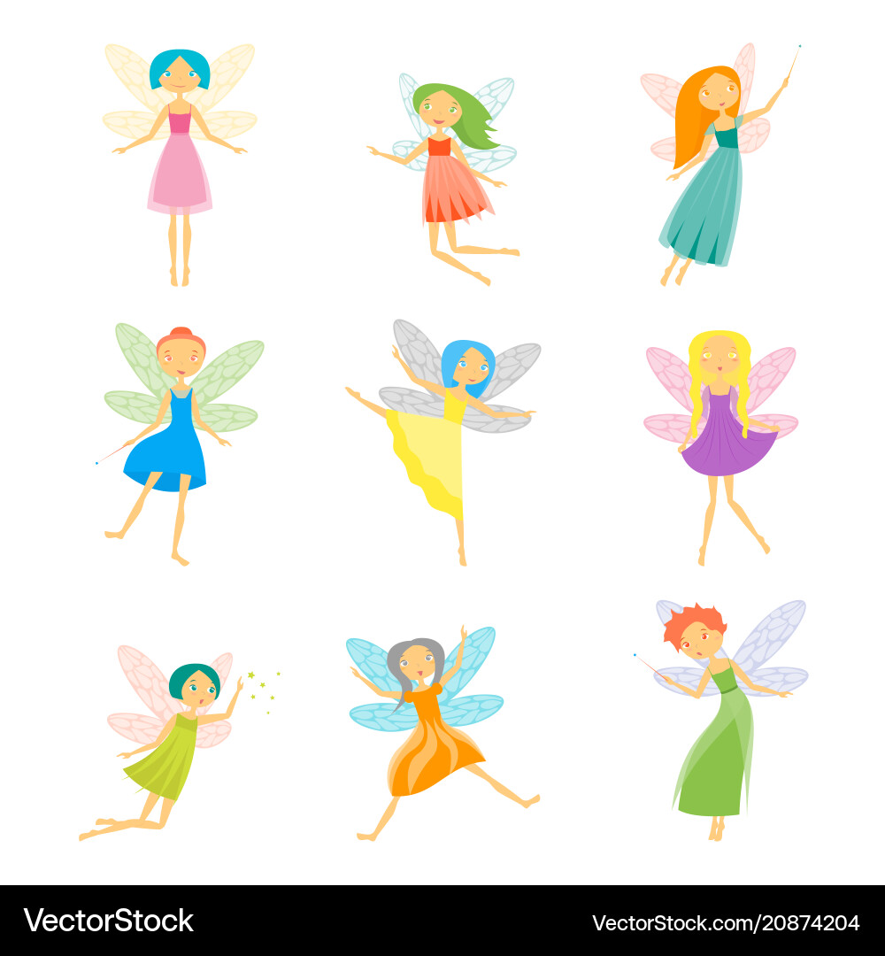 Cartoon characters fairies set Cartoon characters fairies set vector image