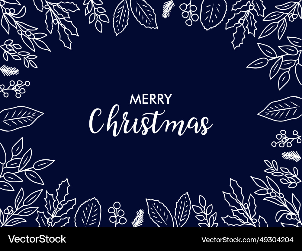 Christmas frame with winter greenery line art Christmas frame with winter greenery line art vector image