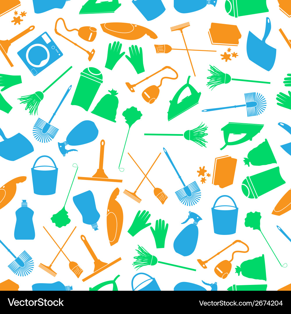 Cleaning Icons - Seamless Pattern Vector Image