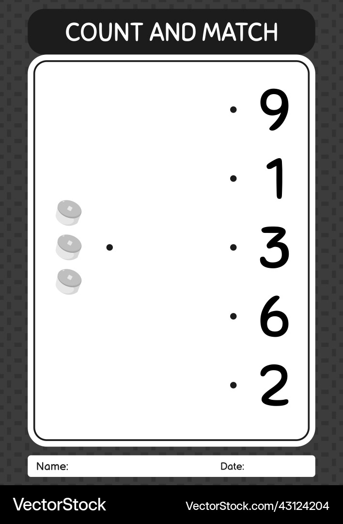 Count and match game with cap worksheet Count and match game with cap worksheet Vector Image