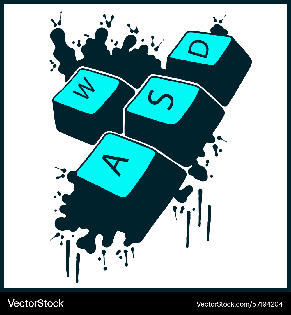 Gaming keyboard keys w a s d with ink splashes Gaming keyboard keys w a s d with ink splashes vector image