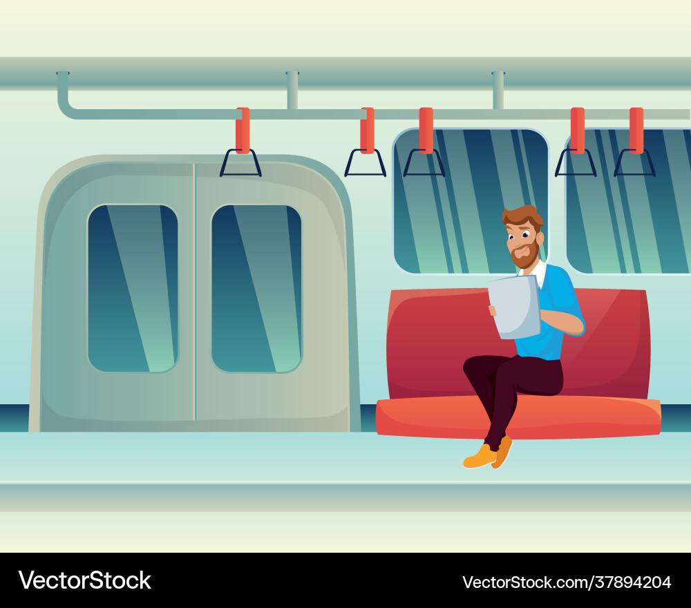 Man reading in subway Vector Image